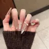 Uñas Portátiles de Alta Gama para Año Nuevo: Rojo Retro Cisne Puntos, Ojo de Gato Francés, Moño, Brillo Deslumbrante, Manicura Hecha a Mano que Realza el Cutis