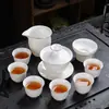 Ante Jade Blanco Porcelana Kung Fu Juego de Té Hogar Oficina Tetera Tapa Tazón Taza de Té Cerámica Gama Alta Lujo Ligero Regalo