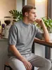 Camiseta Masculina de Malha com Manga Curta de Linho Lyocell Acessível Marca Grande Verão 2026 Nova Solta Casual Meia Manga Top