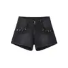 Shorts con Diseño de Remaches, Nuevo Estilo Verano 2024, Jeans Skinny Elásticos A-Line Desgastados Estilo Americano