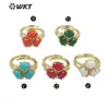 WT-R482 anillo vintage de moda con colorida piedra Sanbao, diseño hueco de doble capa en oro de 18 quilates, joyería para el cumpleaños de niñas