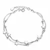 Pulsera de Amor Jin Jiahua Seiko Pulsera Clásica Estrella de Cinco Puntas Cuentas Cuadradas Redondas Plata Pulsera de Doble Línea Pulsera Corazón de Amor