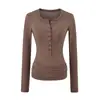 Camiseta de Manga Larga con Botones y Cuello Henry Estilo Pure Desire para Mujer 2025 Primavera y Otoño Nuevo Top Ajustado a la Cintura para Chica Hot