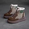 Shanghai Jiejie Invierno Nuevo Todo-combinable Algodón Cálido Capa Superior Cuero Vacuno Botas de Nieve Estilo Británico Moda Retro Zapatos de Mujer