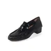 Mocasines estilo británico para mujer, zapatos de una sola pieza plisados, slip-ons retro, corte bajo, zapatos de una sola pieza con tacón grueso, tacón bajo, zapatos pequeños de cuero estilo universitario