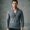 Suéter de malha falso de duas peças, suéter quente com gola virada para homens, camisa POLO de outono e inverno, suéter de lã com decote duplo em V, blusa casual para homens