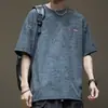 Camiseta de manga corta de seda de hielo para hombre, novedad de verano de 2025, holgada, de secado rápido, de media manga para hombre, talla grande