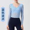 Diseño Sexy Transfronterizo Europeo y Americano Ropa de Yoga Manga Larga Lunares Malla Delgada Top de Fitness Camiseta con Almohadilla en el Pecho para Mujer