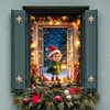 Tela Colgante Visual para Ventana de Navidad Ciervo de Navidad Elfo Tela de Fondo para Ventana de Navidad Tela Decorativa para Ventana de Patio Festivo