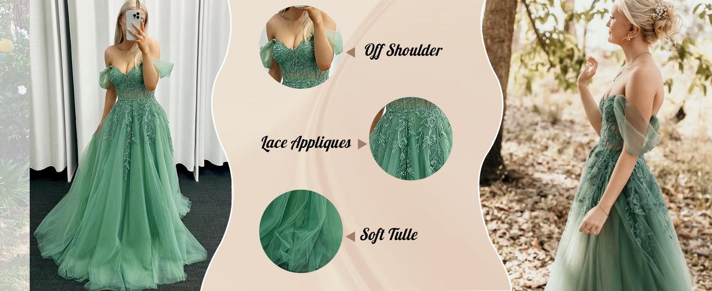 prom dresses for women tulle lace applique formal dresses ball gown evening party dress
