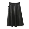 Saia de Couro PU Feminina Inno Plus Size Outono e Inverno Plissada de Cintura Alta Evasê Emagrecedora Couro Saia Guarda-chuva 313050