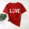 Ropa de Mujer Europea y Americana Otoño Nuevo Carta de Amor Corazón Patrón del Día de San Valentín Estampado Moda Casual Manga Corta t