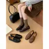 Sapatos femininos casuais de couro, estilo coreano, outono 2026, bico redondo, flat