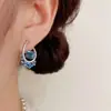 Brincos Azuis em Forma de U com Diamantes Inteiros Estilo Francês Moda Retrô Estética de Nicho Design Simples Brincos de Alta Qualidade Atacado