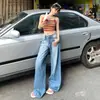 Jeans de Cor Clara com Barra Reta Feminino Calça de Cintura Baixa Calça Reta Calça de Perna Larga Verão 2025 Novo Solta Mop