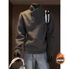 Moletom Novo da Moda Primavera 2026 Moletom Espesso com Forro de Lã Chenille Moletom Masculino de Gola Alta com Zíper Diagonal Manga Longa