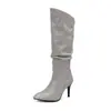 48wish Botas Altas Manga Botas de Caballero Nuevas Talla Grande Botas Tacón Alto Delgado Comercio Exterior Cabeza Cuadrada Simple 40 Británico Negro