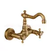 Grifo de Cocina de Cobre Monomando Frío Retro Plegable Giratorio para Exterior Jardín Grifo de Lavabo Antiguo de Pared