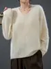 Suéter cálido de lana cepillada de cachemir de alto peso para mujer, nuevo de otoño e invierno, cuello en V, elegante y holgado, suave y acogedor