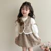 Conjunto Casual Feminino Estilo Chanel, Estilo Primavera e Outono, Moda Coreana para Meninas, Conjunto Elegante de Duas Peças, Roupa de Primavera Infantil