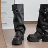 Botas largas de hebilla de cinturón estilo retro británico para mujer, nueva colección de otoño, botas versátiles de suela blanda que estilizan tu figura y crean un efecto adelgazante