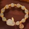 Popular Pulsera Nueva de Conejo de Jade Estilo Chino para Mujeres en su Año del Zodiaco, Diseño de Nicho, Pulsera de Estudiante, Pulsera de Amistad, Pulsera de Estilo Antiguo