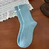 Meias de Lã para Mulheres, Outono e Inverno, Etiqueta de Tecido, Meias de Cano Médio, Engrossadas, Quentes, Estilo Japonês, Ponto Duplo, Caneladas Grossas, Meias Soltas de Inverno