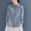 Camisa de Algodão Feminina Primavera e Outono Novo Design Gola Polo Retrô Manga Longa Algodão e Linho Camisa Linho Profissional Moda Top
