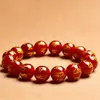 Pulsera sencilla de ágata roja natural con mantra de seis caracteres, disponible en varios tamaños, roja con cuentas doradas, joyería de ágata roja simple y clásica