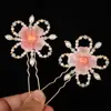 Flores de esmalte doce antigo primavera e verão iniciais acessórios de cabelo Hanfu enfeite de pérolas artificiais pequeno grampo de cabelo rosa traje antigo cabelo