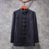 Linen Tang Terno Masculino de manga comprida chinês Hanfu Base Shirt Estilo chinês algodão e linho Top Shirt masculina Primavera e Outono Novo Estilo