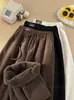 Pantalones Rectos Cálidos de Pana y Forro Polar Ártico Otoño Invierno Tendencia Americana Pantalones de Chándal Sueltos Engrosados con Felpa Pantalones Casuales