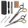 Ouro preto profissional cabeleireiro tesoura terno ferramentas tesoura de cabelo tesoura plana tesoura dente tesoura de aço inoxidável franja