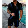 2022 Transfronterizo Nuevo Moda Masculina Casual Traje Impresión 3D Cremallera Manga Corta Camisa Polo Pantalones Cortos