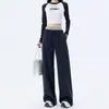 Pantalones Deportivos Holgados Estilo Americano para Mujer, Pantalones de Otoño de Canalé Bloque de Color de Cintura Alta Pierna Ancha, Pantalones Casuales Holgados de Pierna Recta