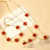 Venta Cruzada Más Vendida Acero de Titanio 18K Flor de Cinco Hojas Collar Pulsera Pendientes Trébol de Cinco Hojas por Ambos Lados Joyería para Mujer Venta al por Mayor