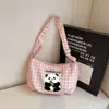 Bolsa de estilo japonés con estampado de cuadros de dibujos animados de alto valor para mujer, bolsa tipo dumpling de gran capacidad para verano, versátil para estudiantes, para ir al trabajo, de hombro o cruzada