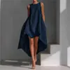 Vestido Casual Assimétrico Solto de Algodão e Linho Europeu e Americano Primavera 2026 com Parte Frontal Curta e Traseira Longa, Sem Mangas para Férias para Mulheres