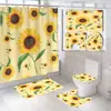 Divisória Impermeável e Anti-Mofo para Banheiro, Cortina de Chuveiro Personalizada Sem Furos, Tapete Estampado Específico para Banheiro, Conjunto de Quatro Peças para Tapete de Vaso Sanitário