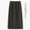 Falda de Cuadros Azul Retro para Mujer 2026 Nueva Primavera y Otoño Falda de Lana Bodycon de Línea A de Longitud Media para Otoño e Invierno