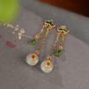 Un Ciervo Plata Esterlina S925 Chapado en Oro Cloisonné Jade Hetian Vintage Hebilla Ruyi Ping An Aretes Aretes para Mujer