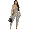 D9736 Amazon Europeo y Americano Caliente Sexy para Mujer Rayas Huecas Estampadas Mono de Pierna Larga de un Hombro
