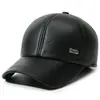 Gorra de béisbol de cuero liso de color sólido transfronteriza sombrero para exteriores para hombres de mediana edad y ancianos con terciopelo grueso resistente al viento cálido sombrero de pico