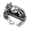 Anillo de Dragón Tai Chi de Plata Tailandesa para Hombres, Estilo Chino Original Personalidad Vintage Anillo de Dragón de Garra Única de Plata para Hombres Solteros