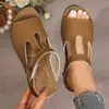 Comércio Exterior Transfronteiriço Plus Size Outono 2026 Novas Chinelas Peep-Toe com Solado Grosso para Mulheres, Sandálias Slip-on Estilo Europeu e Americano para Mulheres Atacado