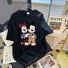 Camiseta de Manga Corta de Dibujos Animados Mickey Americana Retro Oversize de 200 g para Mujer, Top de Diseño Nicho Holgado