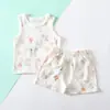 Conjunto de Colete para Bebês e Crianças, Estilo Fino de Algodão Puro para o Verão, Shorts para Meninos, Roupas Infantis para Meninas, Pijama sem Mangas, Roupa de Verão