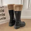 Botas de plataforma de tacón grueso cálidas de felpa botas largas para mujer 2026 nuevo estilo invierno para aumentar la altura botas de montar ajustadas botas de algodón