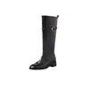 Botas de Caballero Estilo Británico Piel Genuina Completa Otoño/Invierno 2026 Tacón Medio Grueso Punta Redonda Hebilla Caña de Piel Genuina Botas Altas para Mujer