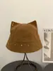 Chapéu de Balde Cartoon com Rebites e Orelhas de Gato Tridimensionais para Mulheres, Chapéu de Sol Versátil de Verão para Afinar o Rosto com Proteção Solar